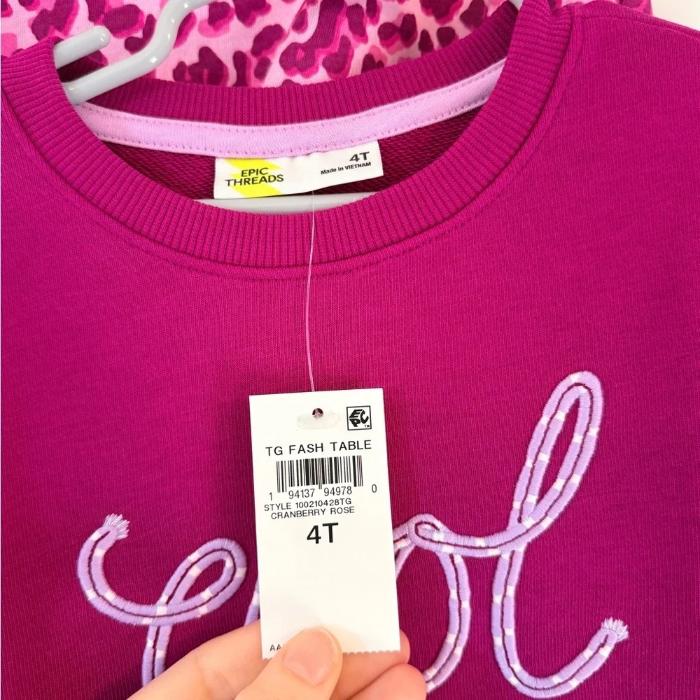 Epic Threads Magenta&Pink Sweatshirt and Long Sleeve Leopard Print top (Size 4T)
